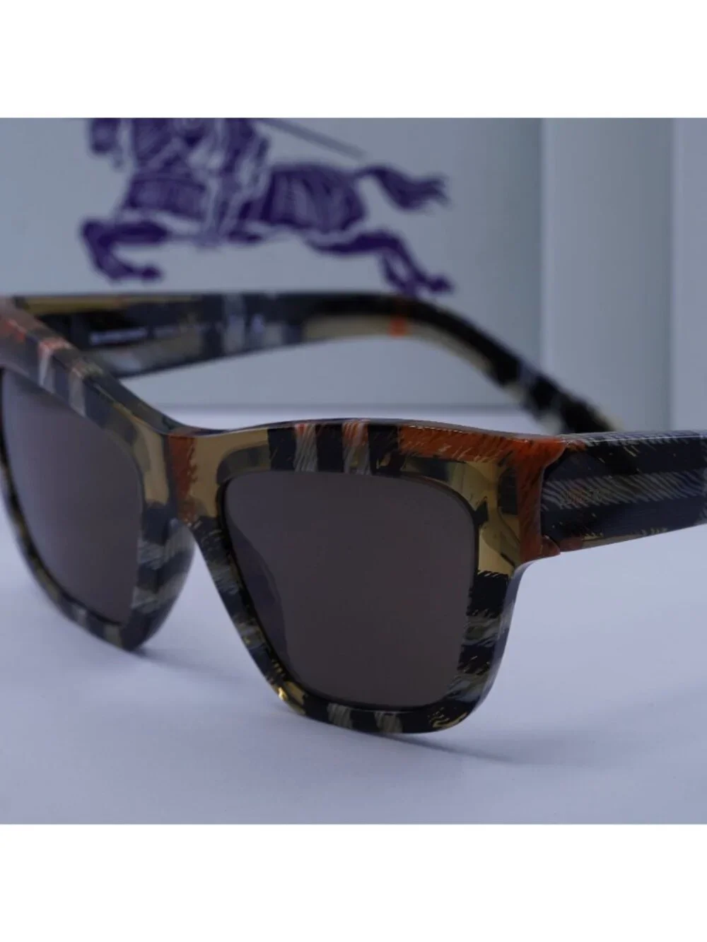 Burberry BE4449 4146/73 Square Sunglasses - Check Sand/ Dark Grey